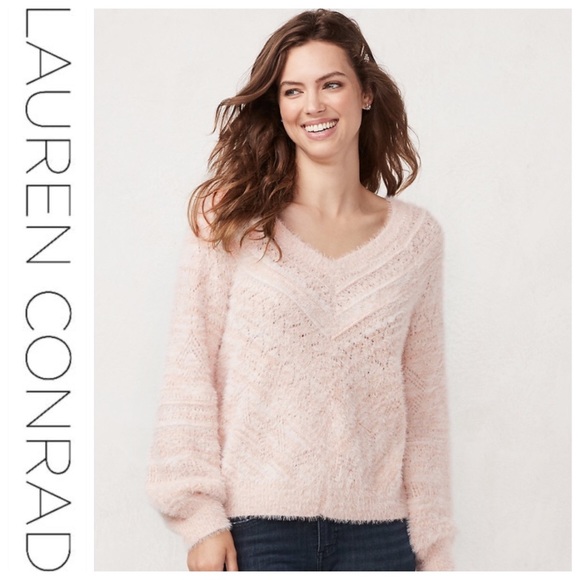 LC Lauren Conrad Sweaters - 💕SALE💕 Lauren Conrad Pink Fuzzy V Neck Sweater